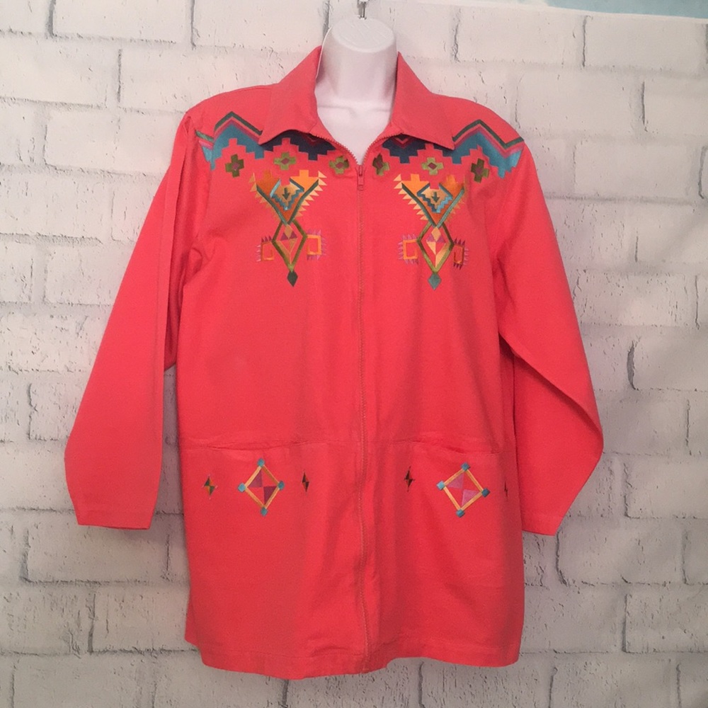 Colorful coral cotton southwestern jacket
